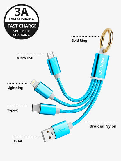 Neon Blue 3-in-1 Charging Cable Keychain