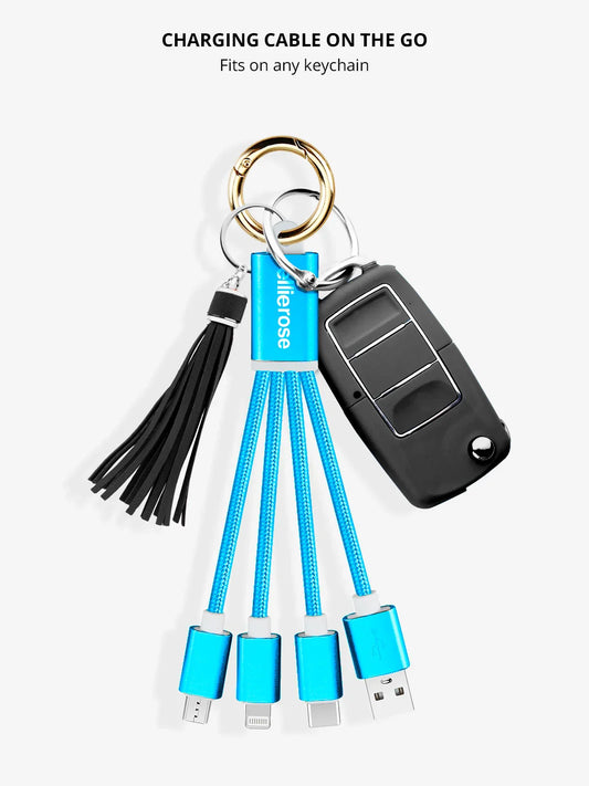 Neon Blue 3-in-1 Charging Cable Keychain