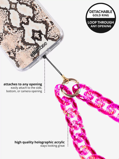 Hot Pink Holographic Phone Wristlet Charm